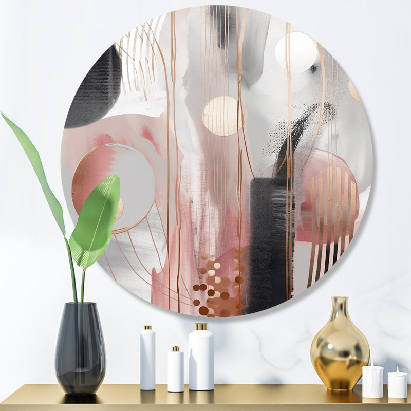 «Rose Rosegold Circle Complexity II - Abstrait moderne, formes transitionnelles, art mural rond en métal