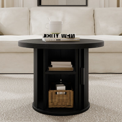 23.6" W Round Coffee Table with Storage, Mid Century Modern Table for Living Room