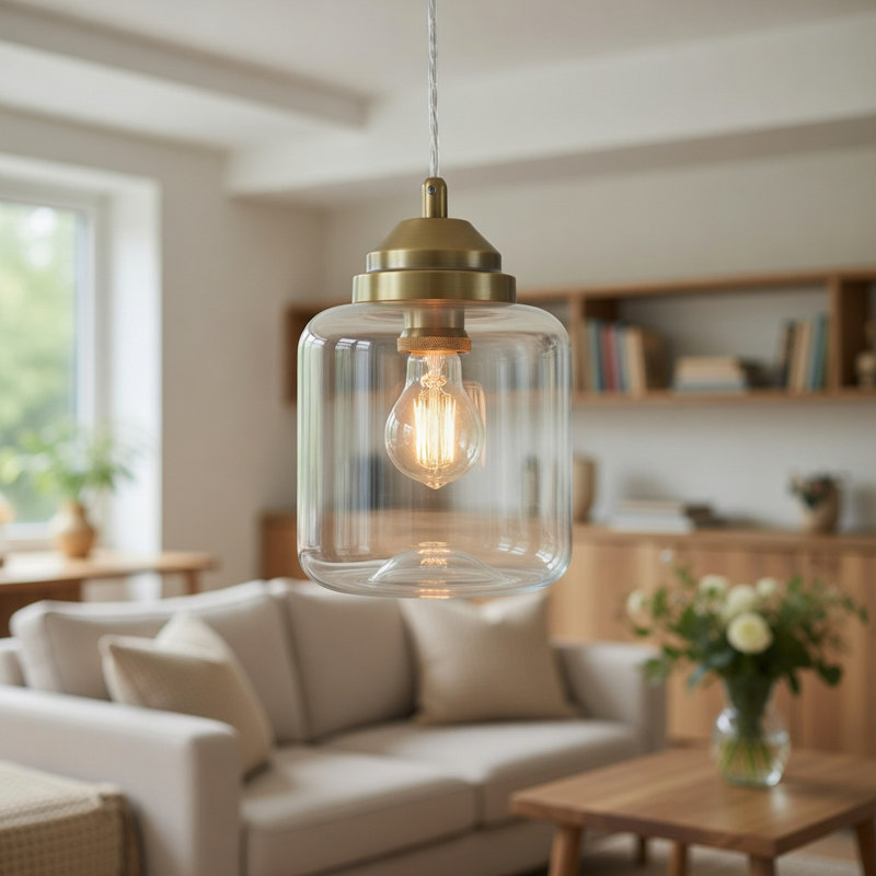 1-Light Pendant Light – Clear Glass Shade with Gold Finish