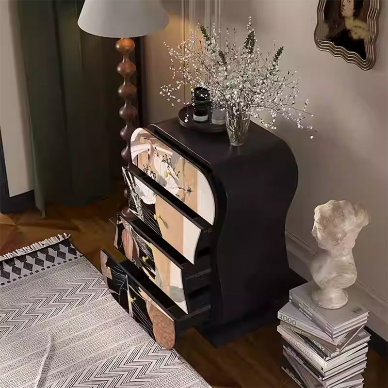 Walnut Wood Frame Cabinet with  Storage Drawers