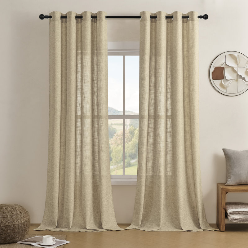 Paire de rideaux semi-transparents avec œillets Draycott, L 52 po x L 84 po, Polyester de lin