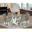 7-Piece Dining Set Consists of a Cement Kitchen Table and 6 Smoke Linen Fabric Upholstered Chairs with Button Tufted Back - Wire Brushed Linen White -1527340588-1610529040-1610529041