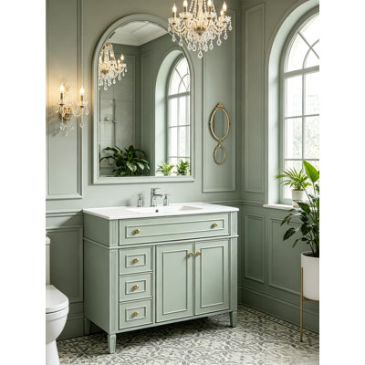 Meuble-lavabo 36 po avec lavabo, tiroirs rabattables et portes de rangement à fermeture en douceur