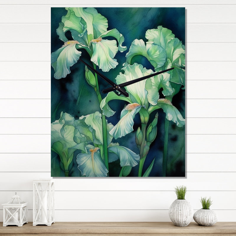 Green Iris Petal - Floral Modern Wall Clock, Extra Large