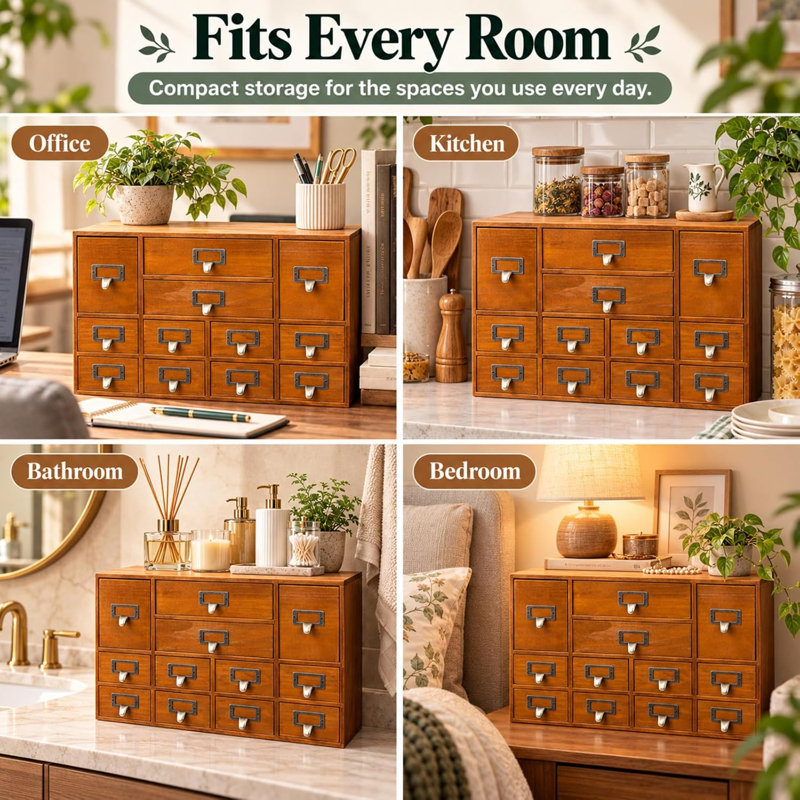 12-Drawer Apothecary Cabinet,Pre-Assembled Wooden Organizer