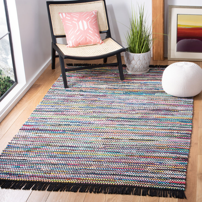 Amble Flat Weave Recycled Cotton Chindi Solid Color Rug, Rectangle 4' x 6'