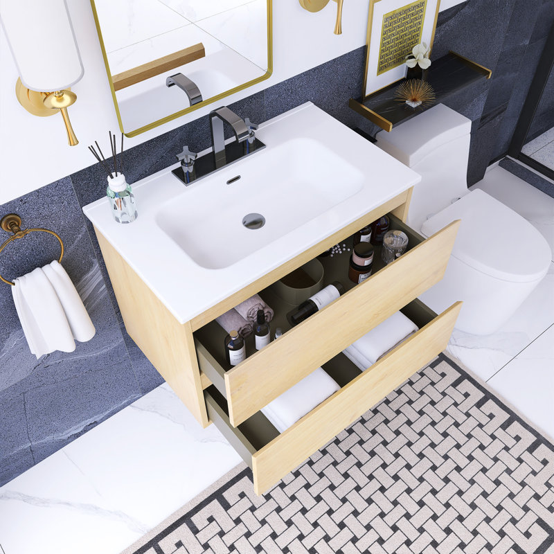 30 po Meuble-lavabo mural à simple cuve W, Jaune