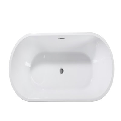 Contemporary Oval Acrylic Freestanding Soaking Bathtub, Glossy White Stand Alone Tub with Toe-tap Chrome Drain, cUPC Certified