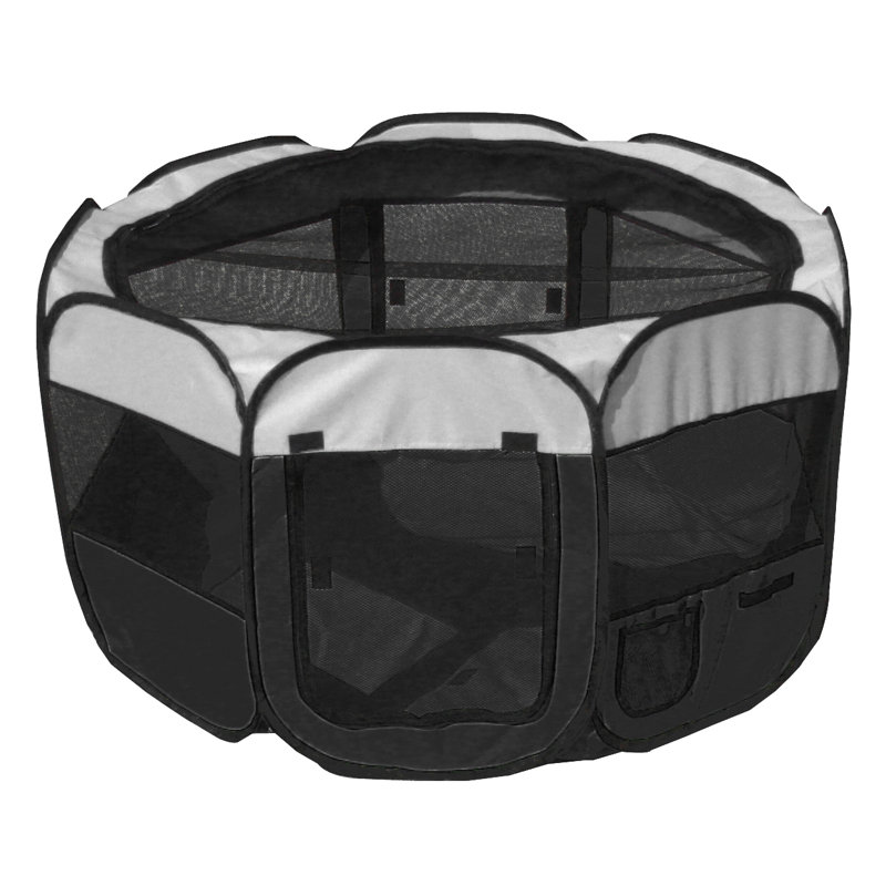 Parc de voyage pour animaux de compagnie pliable et facile à plier Pet Life All-Terrain, Médium, Noir / blanc