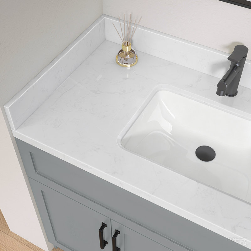 42 po Dosseret de meuble-lavabo en pierre d'ingénierie 4 po Éclaboussure de meuble-lavabo blanc Carrara