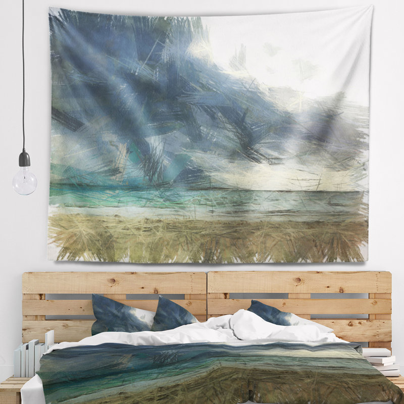 Tapisserie aquarelle «La mer avant la tempête», H 32 po x l 39 po