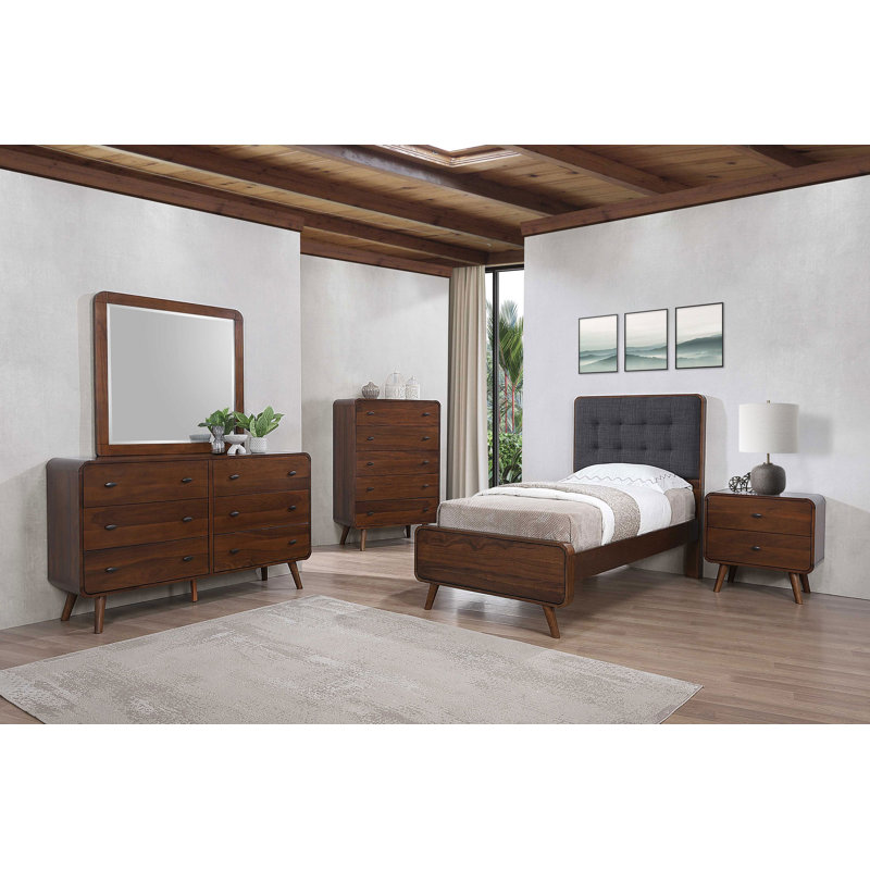 Lit plateforme Bilal, Noyer foncé / gris foncé, Twin
