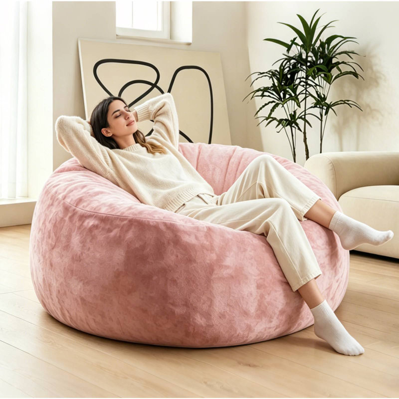  Bean Bag Chairs for Adults,4FT Bean Bag Chair with Foam Filling,Plush Faux Fur Beanbag Sofa for Living Room Bedroom,Compression Packing