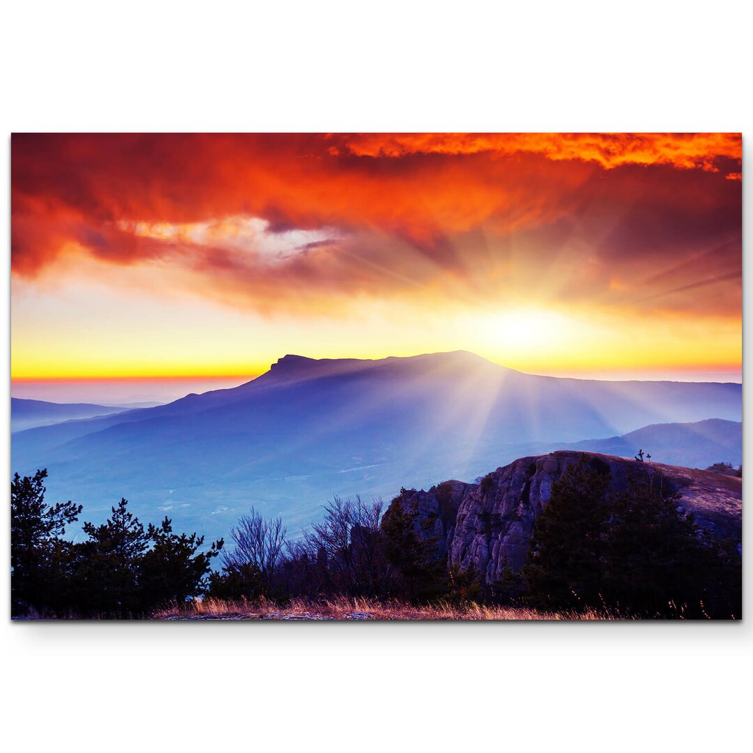 Leinwandbild Wunderschöne Berglandschaft mit Sonnenaufgang