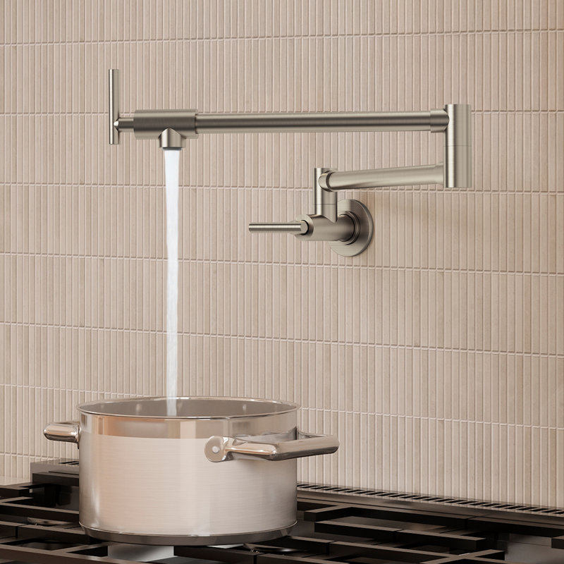 Wall Mount Pot Filler Faucet with Retractable Arm, 2-Handle  Kitchen Faucet for Stove Use, Brushed Nickel