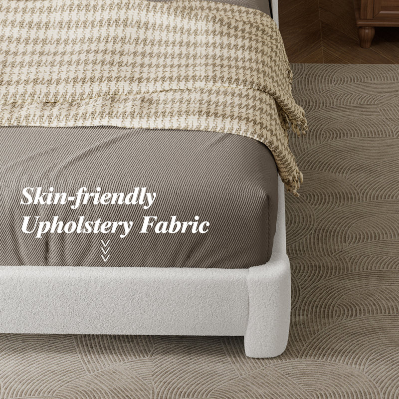 Boucle Bed Frame,Upholstered Bed Frame With Headboard, Surface Cover Soft Cloud Bed Frame Easy Assembly, No Box Spring Required