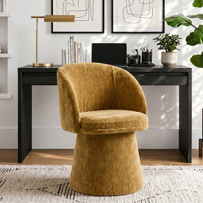 Chaise de bureau moderne pivotante rembourrée avec dossier tonneau et base à piédestal entièrement rembourrée