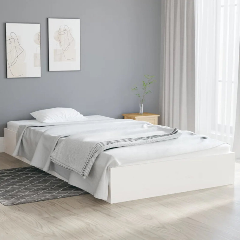 Bed Frame Solid Wood, white, European Single (90 x 200cm)