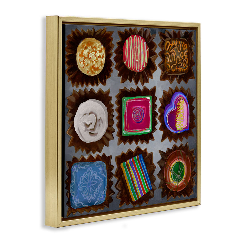 Art mural sur toile flottant, "Mixed chocolat" par Liz Jardine, Cadre flottant métallique doré, H 18 po x l 18 po