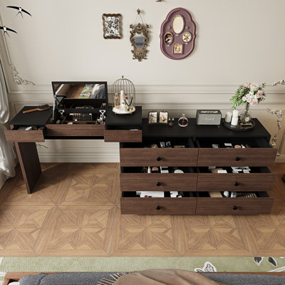 95.6'' Extendable Makeup Vanity Desk With Flip-Top Mirror And Storage Drawers Home Office Desk