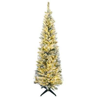 HOMCOM 5' Tall PreLit Slim Noble Fir Artificial Christmas Tree with 110 Warm White LED Lights and 294 Tips, for Christmas Decoration, Green