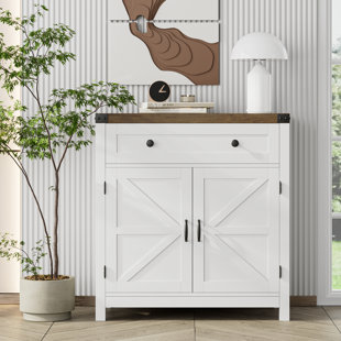 PHI VILLA Storage Cabinet with Baskets, Farmhouse Accent Cabinet Narrow  Cabinet with Shelves for Bathroom Entryway Rattan Cabinet with Drawer End