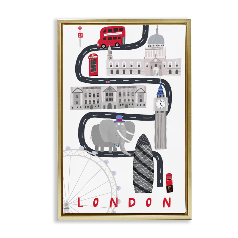 Cadre flottant London City, par Carla Daly, H 25 po x l 17 po, Cadre flottant métallique doré