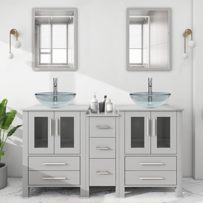 60” Double Vanity Set with Chaitan Basin, Manufactured Wood Top, Faucet (Set of 5)