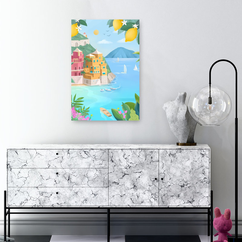 Portofino, Italy Colorful Peaceful Serene Lemon Tree Coastal Landscape Wall Art Print 1 Piece Wrapped Canvas Wall Art