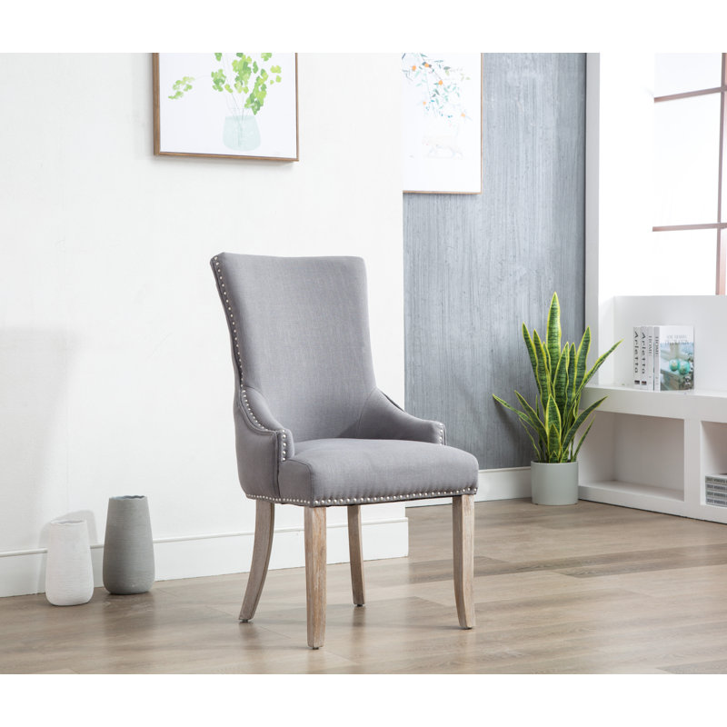 Marra 20'' H Tufted Linen Upholstered Side Chair, Dark Gray