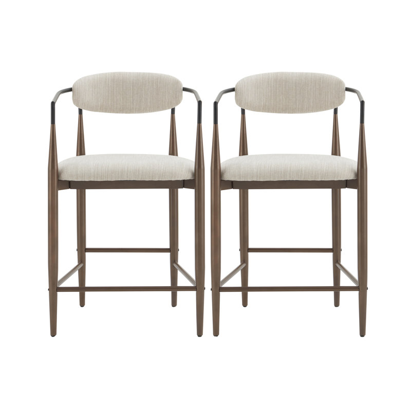 Amen Upholstered Bar Stools, Beige Fabric/Coffee Base, Counter Stool (25." Seat Height)