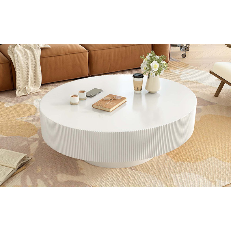Table basse ronde moderne avec base robuste, Blanc