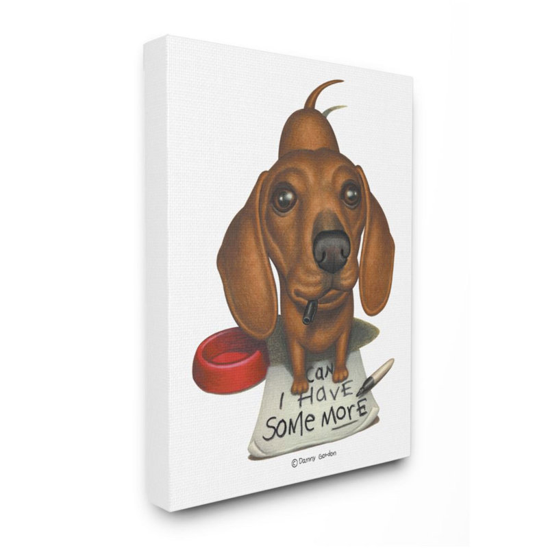 «Hungry Dog Can I Have Some More Expression Pet Humor» par Danny Gordan - impression d'art graphique, Toile tendue