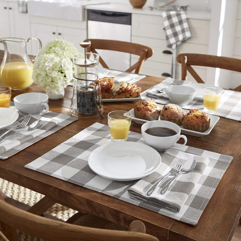 Serviette en coton Skookum Farmhouse Living Buffalo, Gris / Blanc