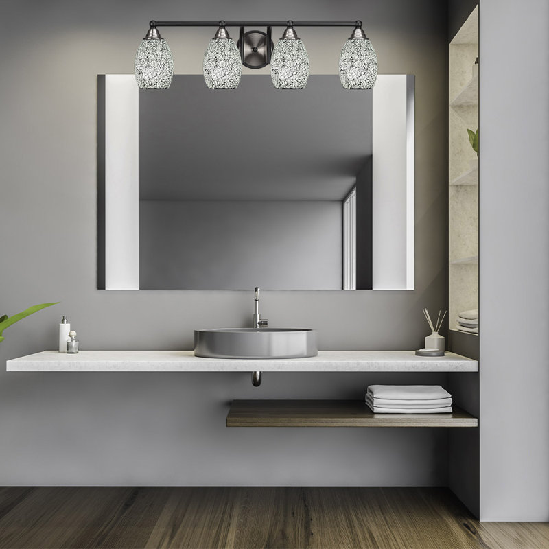 Barre d'éclairage de salle de bain 4 lumières Michell, Noir mat / nickel brossé