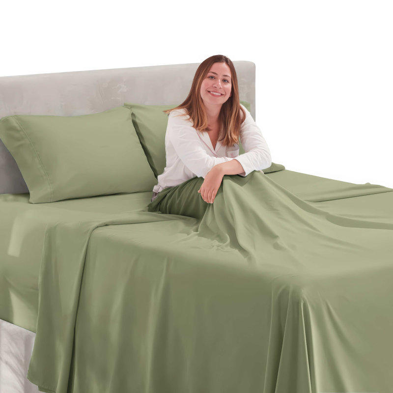 Ensemble de draps 4 pièces Hearth & Harbor, Drap-housse de taille simple, Vert sauge Nouveau
