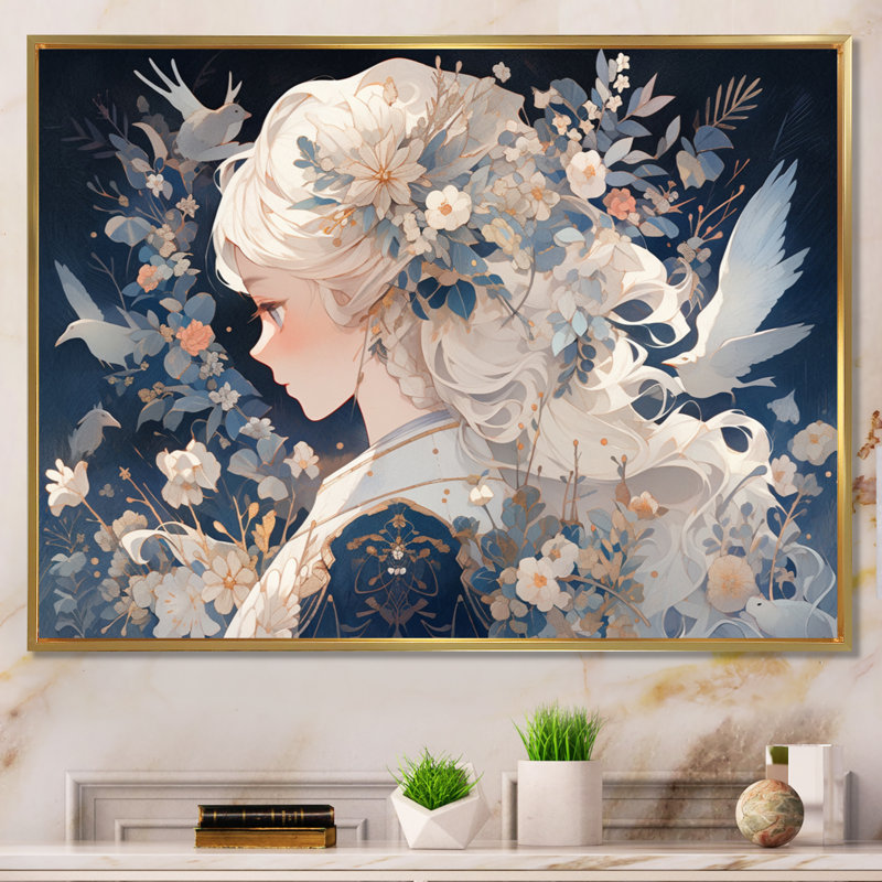 Personnage d'anime blond sur toile, H 30 po x l 40 po x P 1,5 po, Cadre flottant doré