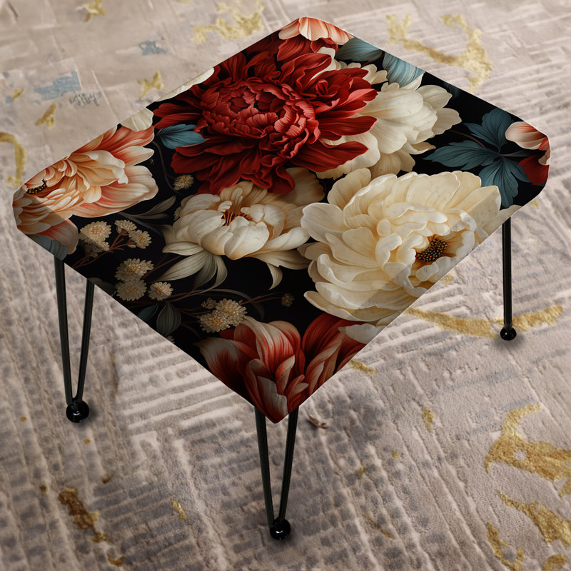 Repose-pieds blanc rectangulaire avec pivoine Elegance Wonderland