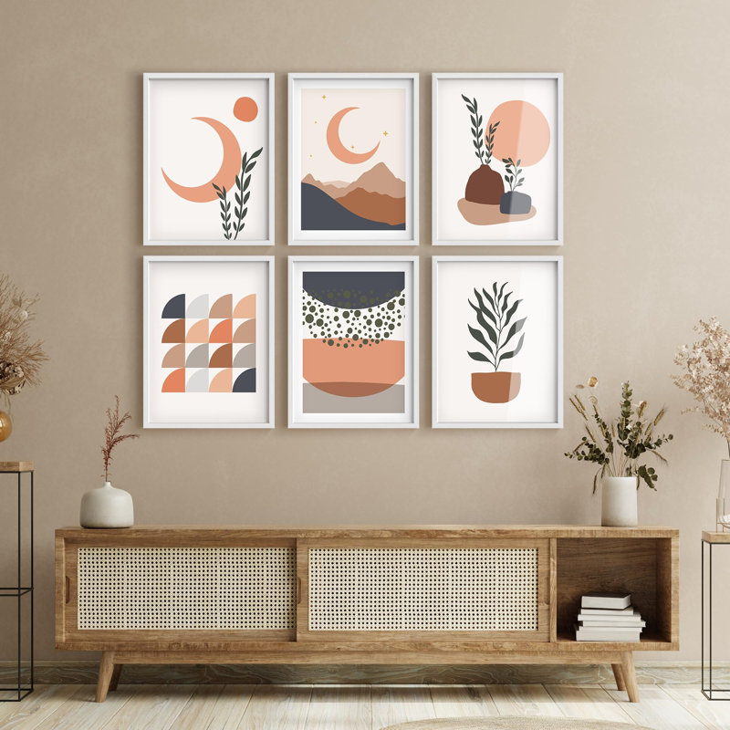 Art mural encadré, ensemble de galeries, Boho, art abstrait avec des éléments de la lune et des plantes, photographie, décoration moderne pour le salon, la chambre à coucher, le bureau