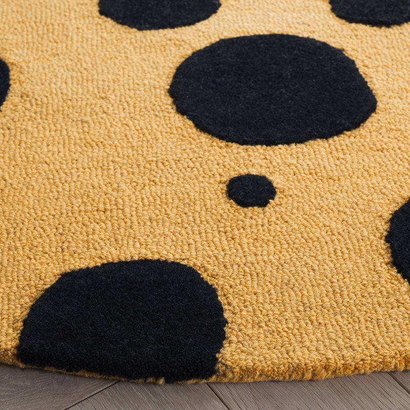 Tapis performance / performance en laine / coton touffeté à la main Jennabelle - doré / noir, Rond 6 pi