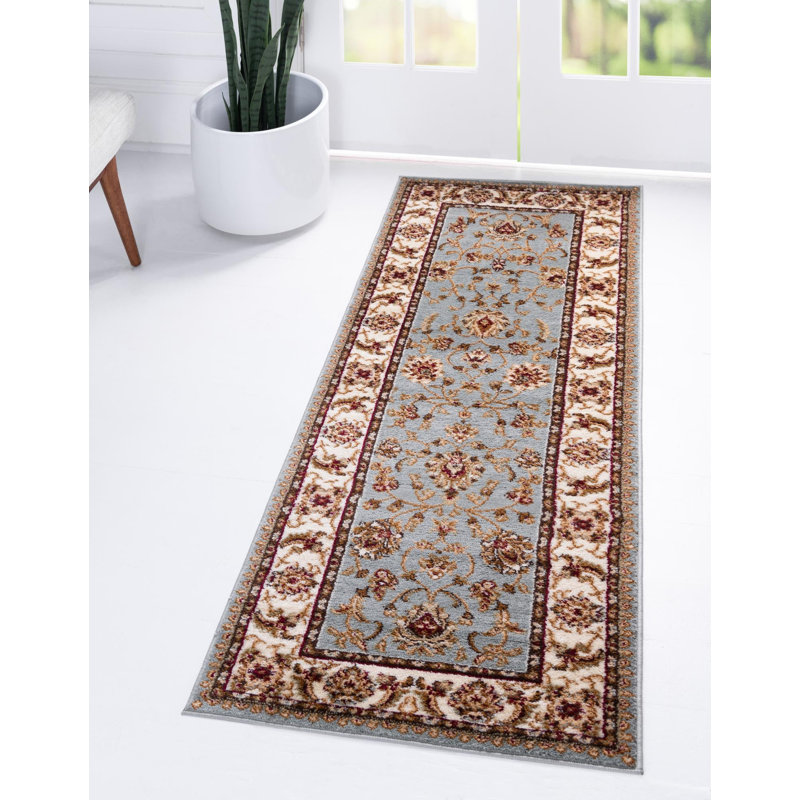 Tapis floral bleu clair / beige Niles, Tapis de couloir 2 pi 7 po x 10 pi
