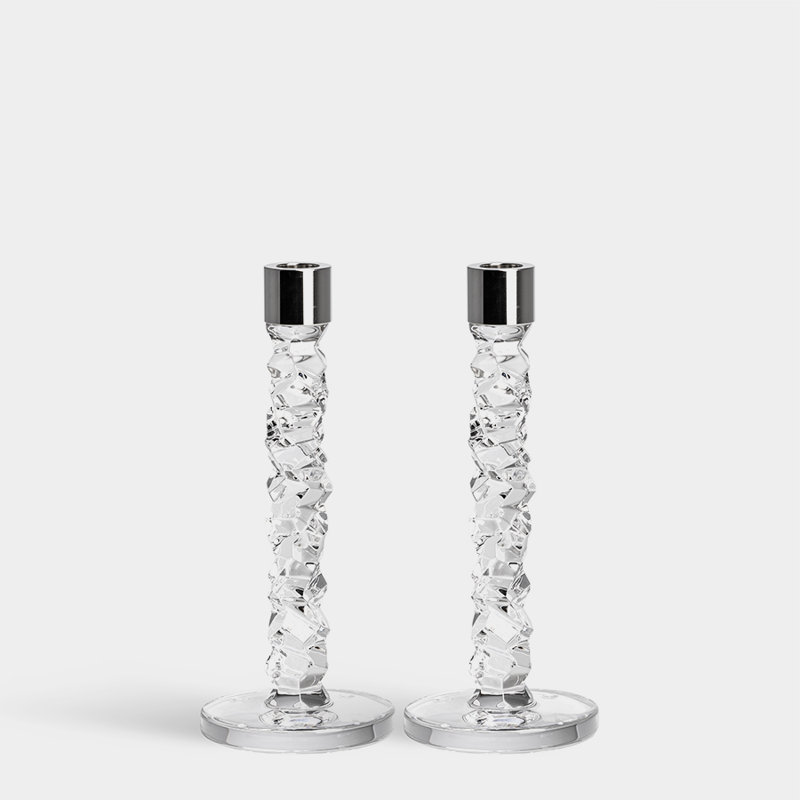 Ensemble de chandelles en cristal / acier inoxydable 2 pièces Carat, Moyen, Chrome / transparent