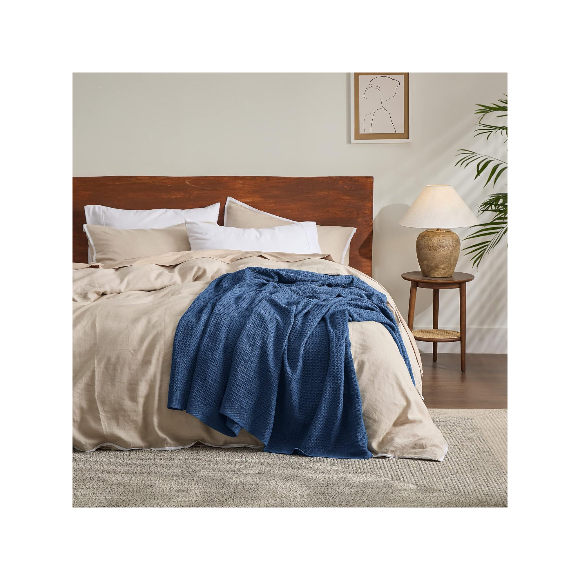 Essential Collection Bedsure 406gsm 100% Cotton Blanket Breathable Waffle Weave Throw Blanket GentleSoft™️, Twin XL, Purple
