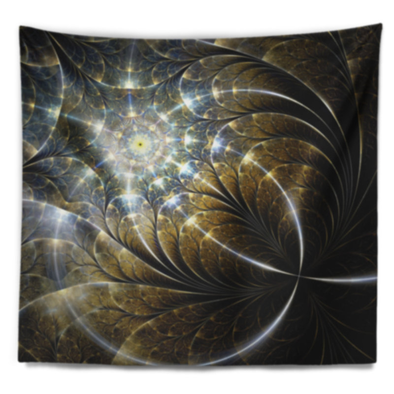 Tapisserie de fleurs fractal foncé symétrique Abstract, H 32 po x l 39 po