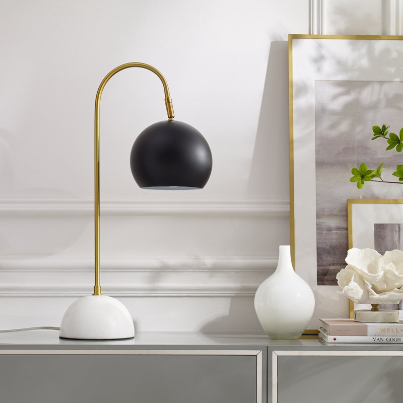 Lampe de bureau en métal Grith, Noir, Blanc