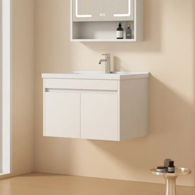 Ensemble de meuble-lavabo de 28 po avec lavabo, petit meuble-lavabo mural avec porte flottante moderne, drain escamotable, siphon inclus (sans robinet)