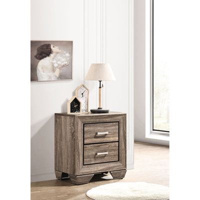 Table de chevet à 2 tiroirs au fini taupe délavé, forme rectangulaire, cadre, double tiroir pour les essentiels de chambre à coucher, 16,5 pouces de profondeur et 23,5 de largeur avec couleur, fabrication, grande capacité, 27