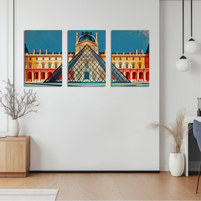 «Louvre Pyramid Paris Architecture», ensemble de 3 reproductions d'art sur toile