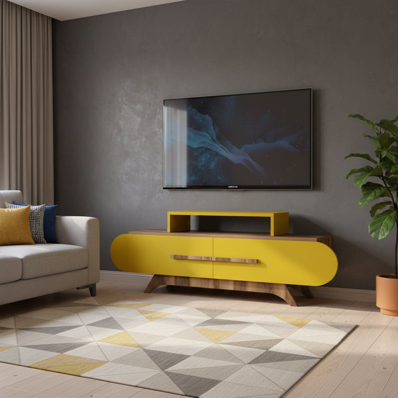 Meuble télé ovale pour téléviseur de 65 po ou moins avec 2 armoires