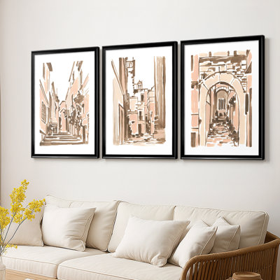 Blush Architecture Study I - Toile tendue avec châssis, 3 pièces